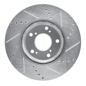 Honda Civic Brake Rotor (1) - Front Left - R1 Concepts - Drilled & Slotted - Silver - `13-`25